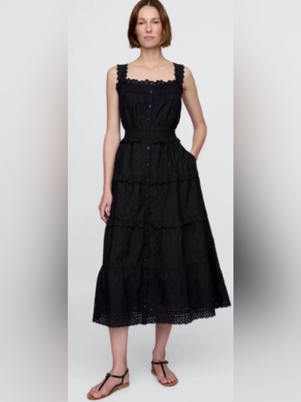 DOEN Gap Dress Black Eyelet Cotton Midi Maxi Dress Romantic Boho Cottagecore